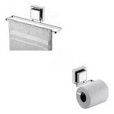 Kit Toalheiro e Porta Papel Higiênico com Ventosa Cromado - 2 Peças - Ela Decora